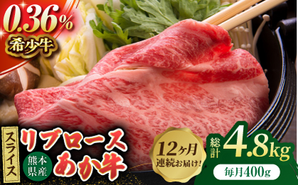 【12回定期便】あか牛リブロース スライス 約400g（約200g×2pc）【吉里精肉】 [ZEW062]
