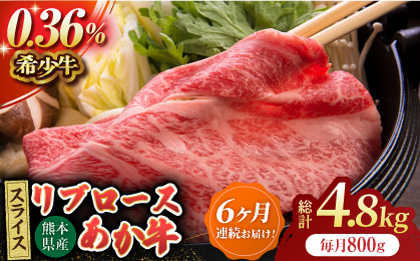 【6回定期便】あか牛リブロース スライス 約800g（約200g×4pc）【吉里精肉】 [ZEW064]