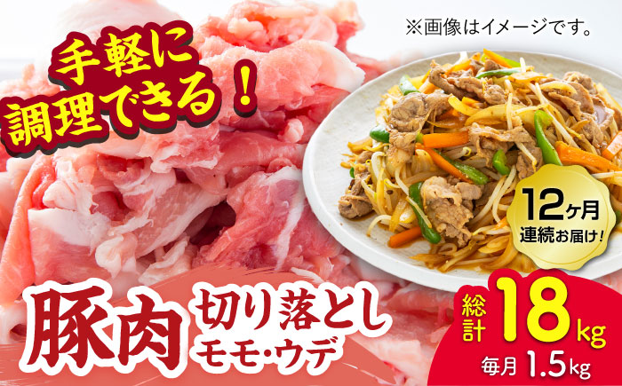 【12回定期便】豚肉切り落とし（モモ・ウデ部位指定なし）約1.5kg（約300g×5pc）【吉里精肉】 [ZEW086]