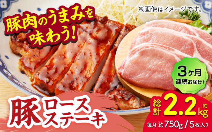【3回定期便】豚ロースステーキ 約750g（約150g×5枚）【吉里精肉】 [ZEW087]