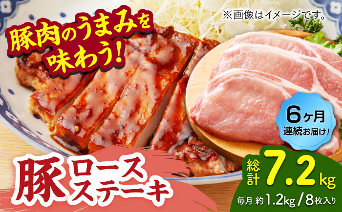 【6回定期便】豚ロースステーキ 約1.2kg（約150g×8枚）【吉里精肉】 [ZEW091]