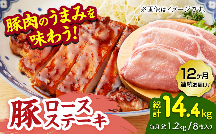 【12回定期便】豚ロースステーキ 約1.2kg（約150g×8枚）【吉里精肉】 [ZEW092]