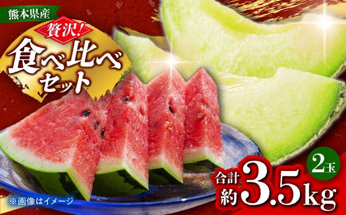 【先行予約】 小玉スイカ&肥後グリーンメロンの食べ比べ 各1玉（計2玉 約3.5kg） すいか 小玉 メロン グリーンメロン 熊本 フルーツ 野菜 果物 【日本フルーツ株式会社】 [ZFJ040]