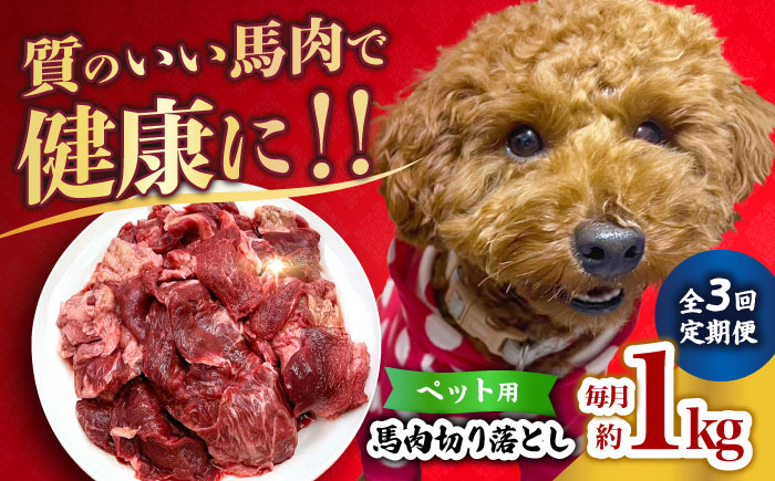 【全3回定期便】国内加工 ペット用 馬肉 切り落とし 1kg  【合同会社　長岡フーズ】 [ZFR054]