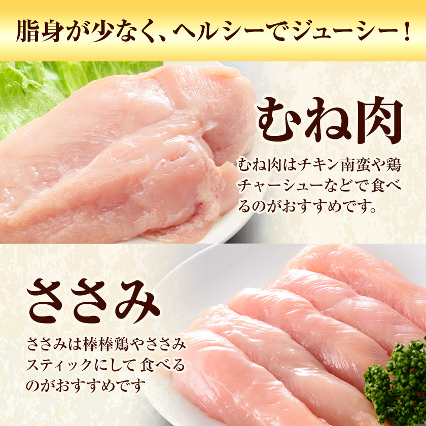 【3ヶ月定期便】 九州産 むね肉（600g×3袋）・ささみ（400g×4袋） 鶏肉 お肉 ムネ肉 2種類 小分け 冷凍 詰め合わせ 九州産 国産 熊本県 菊池市 送料無料《お申し込みの翌月から出荷》---0146-3093---