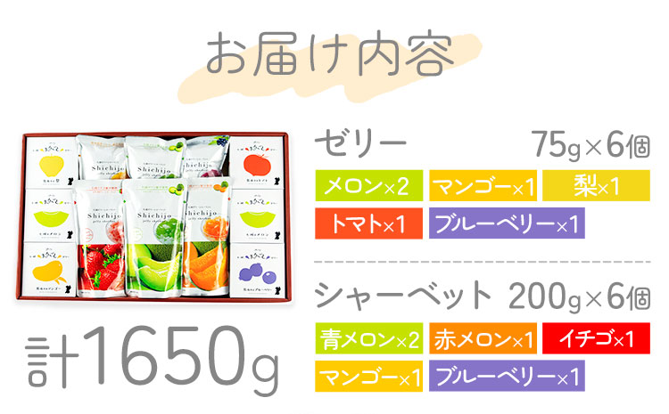 フルーツゼリー＆ゼリーシャーベットセット 各6個 合計12個 道の駅七城メロンドーム《30日以内に出荷予定(土日祝除く)》おやつ 洋菓子 ゼリーシャーベット いちご ブルーベリー マンゴー メロン 梨 トマト 送料無料---003-1069---