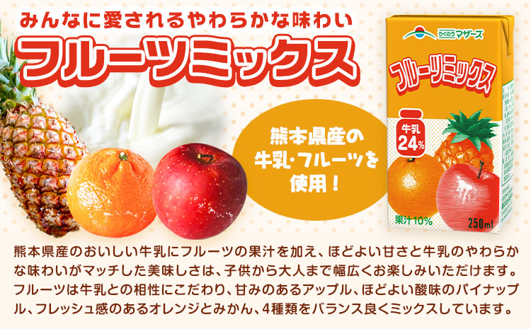 常温保存可能 フルーツミックス 250ml×24本 合同会社たべたせいか《30日以内に出荷予定(土日祝除く)》熊本県 菊池市 ミックスジュース らくのうマザーズ フルーツ牛乳 フルーツ ジュース 紙パック ジュース ドリンク ---016-1510---