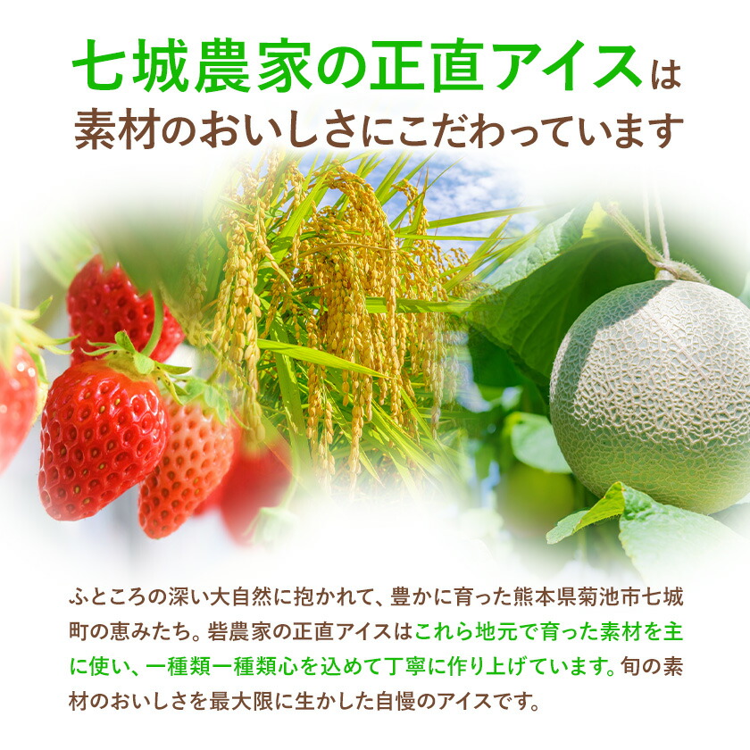 七城農家の正直アイス 8個セット 各1個 8種類 有限会社砦農園《90日以内に出荷予定(土日祝除く)》熊本県 菊池市 いちご アールスメロン マンゴー 紅いも バニラ チョコレート 黒ごま 七城米 アイスクリーム アイス 食べ比べ スイーツ デザート---113-2102---