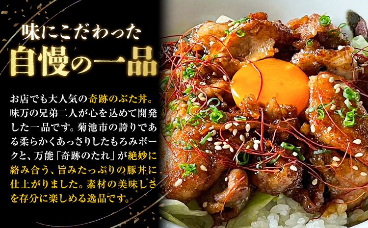 奇跡のぶた丼 4人前 もろみポーク 豚ロース 150g×4袋 奇跡のたれ 270ml×1本 レシピ付き 有限会社味万(万彩工房)《30日以内に出荷予定(土日祝除く)》熊本県 菊池市 豚肉 たれ タレ 調味料 セット 冷凍---013-1976---