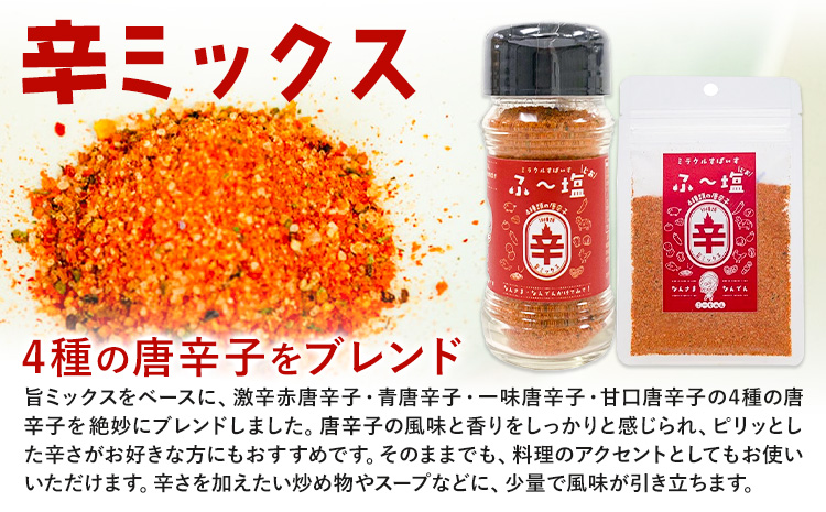 塩 ミラクルすぱいす ふ～塩 旨ミックス + 辛ミックス 各袋×1袋 株式会社KIYORAきくち 《90日以内に出荷予定(土日祝除く)》 熊本県 菊池市 調味料 ハーブソルト 塩 天然塩 岩塩---037-0868---