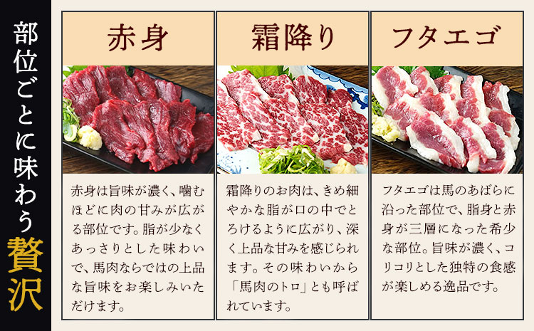 馬刺し 3種 食べ比べ セット 計150g 3人前 熊本直送 赤身 霜降り フタエゴ 株式会社Foody’s《30日以内に出荷予定(土日祝除く)》熊本県 菊池市 馬刺し 馬肉 肉 お肉---159-4303---