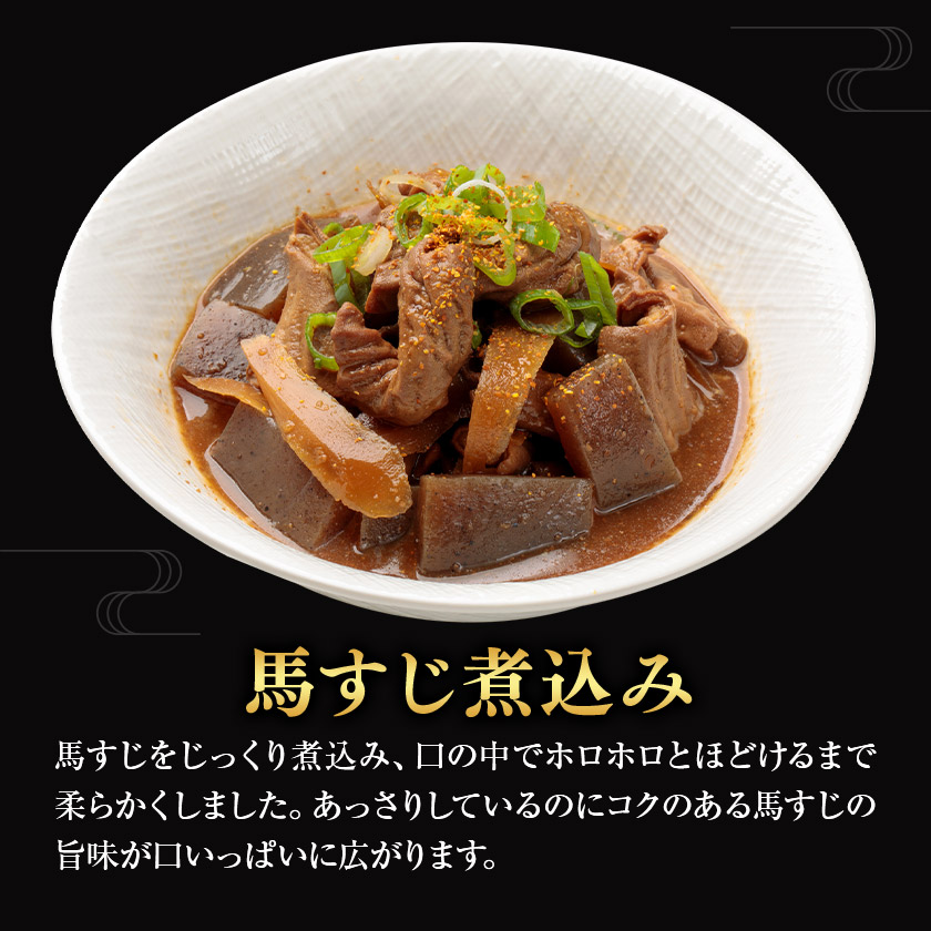 馬力セット 3種類 セット 計630g ホルモン煮込み しぐれ煮 スジ煮込み 株式会社有働精肉店《30日以内に出荷予定(土日祝除く)》熊本県 菊池市 おつまみ 惣菜 馬肉 ホルモン すじ肉 熊本県産 九州産 国産 冷凍 送料無料---181-2484---