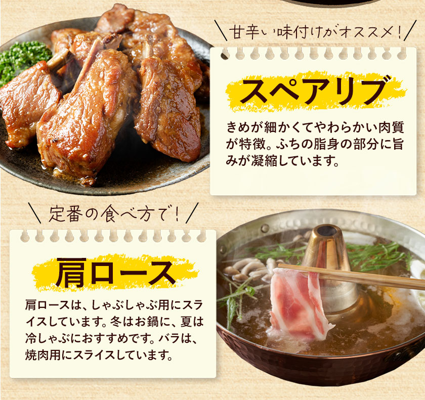 熊本県産 豚肉 詰め合わせ 合計3.8kg 植田商事有限会社 《90日以内に出荷予定(土日祝除く)》 熊本県 菊池市 ローススライス 肩ロースしゃぶしゃぶ用もしくはバラ焼肉用 モモスライス スペアリブ 詰め合わせ 食べ比べ セット お肉 冷凍 国産 送料無料---083-2231---