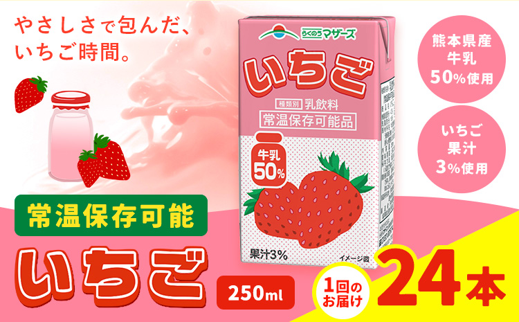 常温保存可能 いちご 【1回】250ml×24本 合同会社たべたせいか《30日以内に出荷予定(土日祝除く)》 いちごミルク いちご果汁 苺 イチゴ 牛乳 乳飲料 ジュース ドリンク 熊本県産 国産 九州 熊本県 菊池市 送料無料---016-1507---