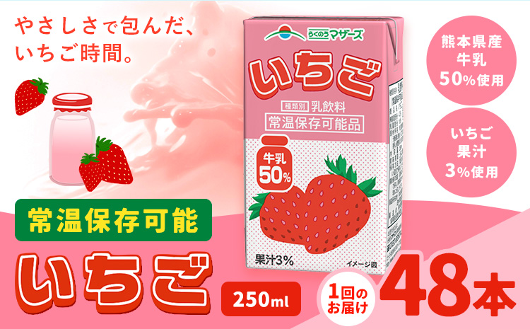 常温保存可能 いちご 【1回】250ml×48本 合同会社たべたせいか《30日以内に出荷予定(土日祝除く)》 いちごミルク いちご果汁 苺 イチゴ 牛乳 乳飲料 ジュース ドリンク 熊本県産 国産 九州 熊本県 菊池市 送料無料---0016-3101---