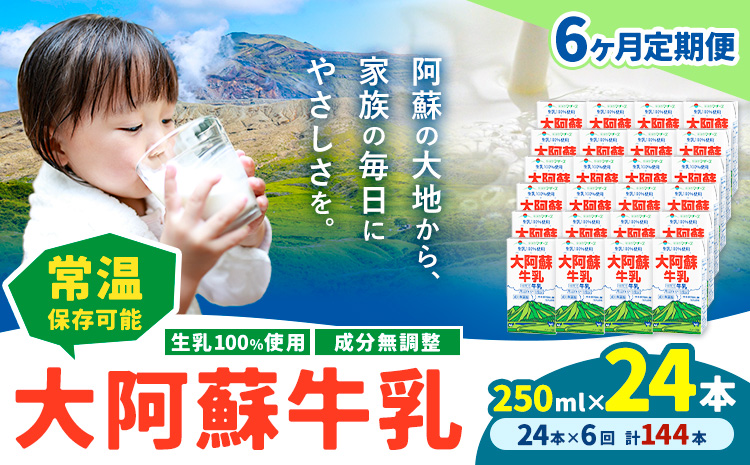 【6ヶ月定期便】牛乳 常温保存可能 成分無調整 生乳100％使用 大阿蘇牛乳 紙パック 250ml×24本 計144本 合同会社たべたせいか《申込月の翌月から出荷開始》熊本県 菊池市 牛乳 乳飲料 乳性飲料 ドリンク 飲み物 飲料 セット ロングライフ 熊本県産---016-2434---