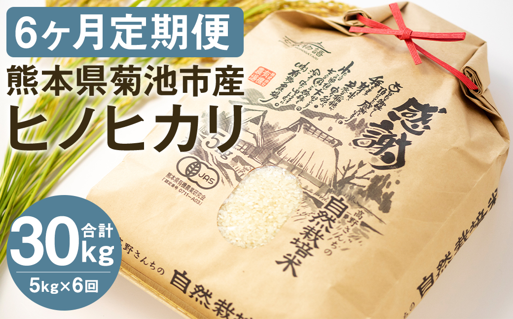 【通常パック】【定期便6ヶ月】七城物語 高野さんちの 自然栽培米 （精米） 5kg （2.5kg×2パック） 合計30kg お米 米 精米 白米 ヒノヒカリ《お申し込みの翌月から出荷》 ---045-3011---