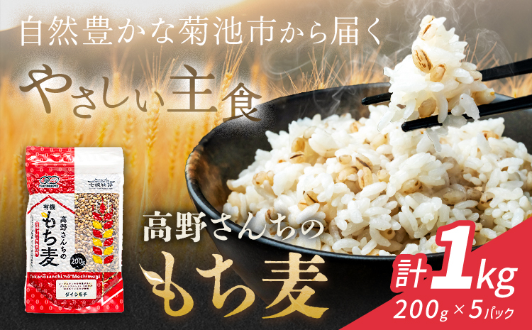 七城物語 高野さんちのもち麦 計1kg (200g×5パック) 株式会社有機農場《30日以内に出荷予定(土日祝除く)》熊本県 菊池市 熊本県菊池産 もち麦 モチ麦 ダイシモチ 小分け チャック付き 国産 九州産 熊本県産 送料無料---045-2445---