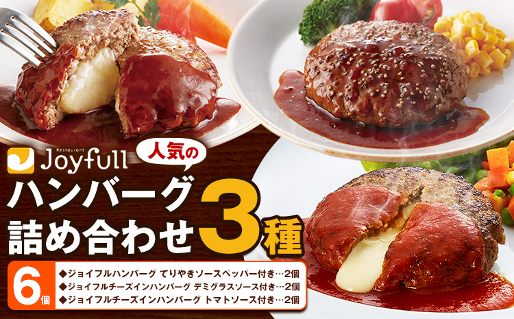 ジョイフルハンバーグ 人気の詰め合わせ 6個 生ハンバーグ チーズインハンバーグ 1個120g 《30日以内に出荷予定(土日祝除く)》牛肉 ジョイフル 焼くだけ ハンバーグ 惣菜 おかず 冷凍 送料無料---077-3004---