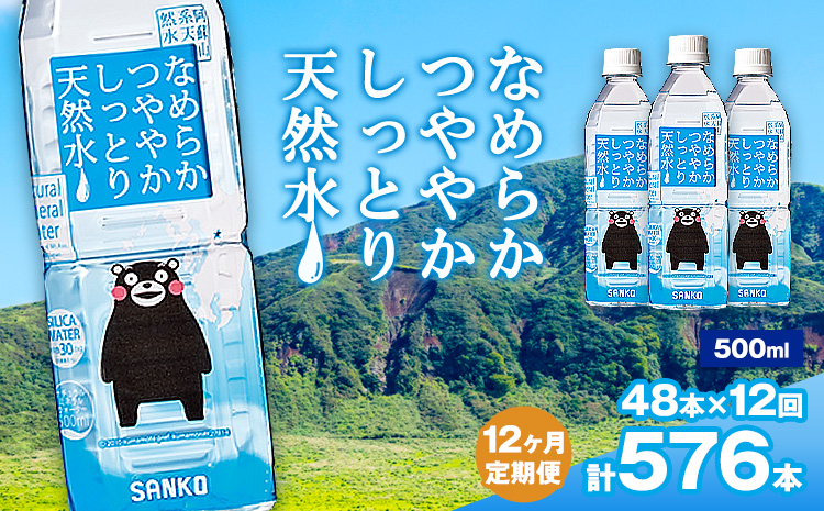 【12ヶ月定期便】なめらかつややかしっとり天然水 500ml 合計48本 24本×2ケース 12回 株式会社サンコー熊本営業所《お申し込みの翌月から出荷》天然水 軟水 鉱水 シリカ水 飲料水 ミネラルウォーター ペットボトル 熊本県 菊池市 送料無料---095-1525---