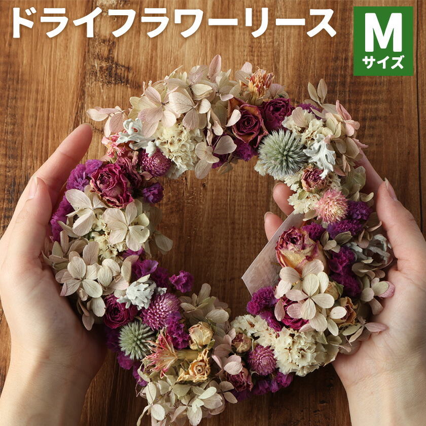ドライフラワーリース Mサイズ ドライフラワー リース デザインおまかせ フラワーアレンジ インテリア 花 プレゼント ドライフラワー 送料無料《90日以内に出荷予定(土日祝除く)》---123-0966---