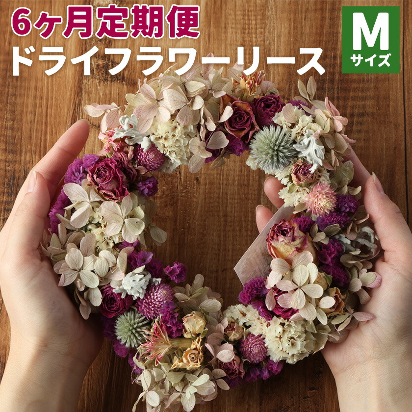 【6カ月定期便】 ドライフラワーリース Mサイズ ドライフラワー リース デザインおまかせ フラワーアレンジ インテリア 花 プレゼント ドライフラワー 送料無料《90日以内に出荷予定(土日祝除く)》---123-1607---