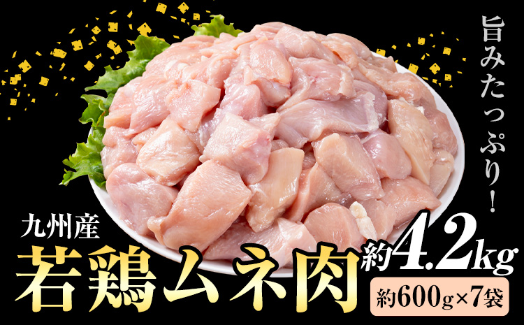 九州産 若鶏ムネ肉 (約600g×7袋) 合計約4.2kg 《30日以内に出荷予定(土日祝除く)》 ---146-1312---
