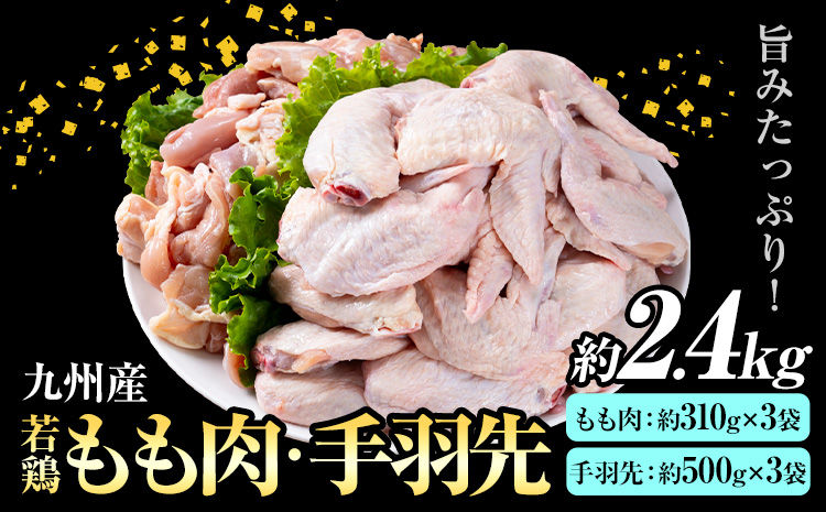 九州産 若鶏もも肉(約310g×3袋)・手羽先セット(約500g×3袋) 合計約2.4kg 《30日以内に出荷予定(土日祝除く)》 ---146-1316---