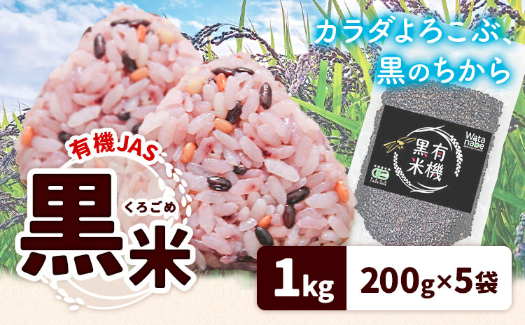 有機JAS 黒米 合計1kg 200g×5袋 渡辺農産《90日以内に出荷予定(土日祝除く)》熊本県 菊池市 黒米 古代米 雑穀 雑穀米 国産 九州産 熊本県産 ---171-1915---