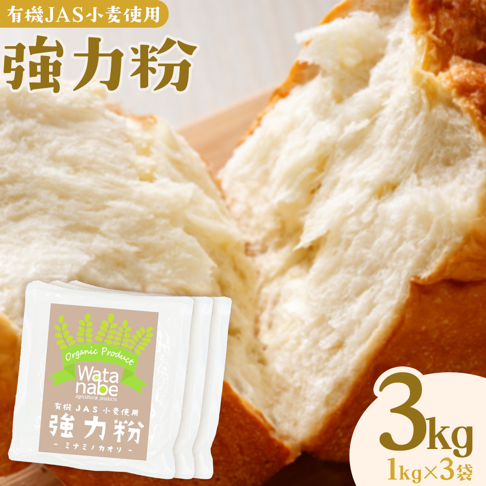有機JAS小麦使用 強力粉 合計3kg 1kg×3袋 《30日以内に出荷予定(土日祝除く)》熊本県 菊池市 小麦粉 ミナミノカオリ パンづくり 粉類 国産 九州産 熊本県産 送料無料---171-1917---