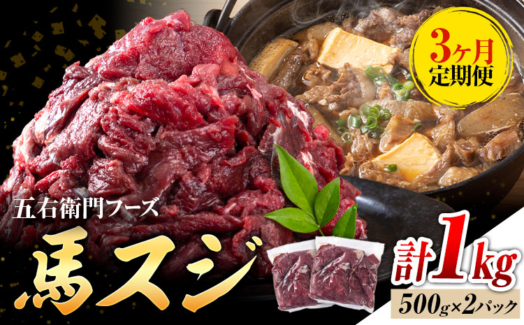 【3ヶ月定期便】 馬スジ 1kg （500g×2パック）×3回　五右衛門フーズ《お申込み翌月から出荷》 馬肉 肉 馬すじ スジ 定期 冷凍---187-2322---