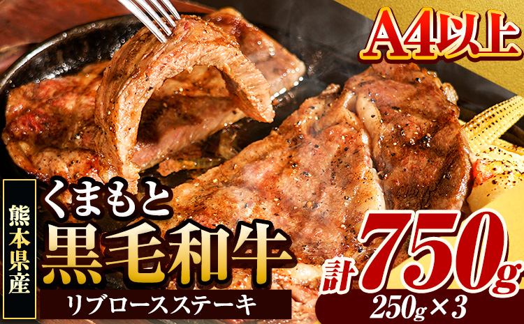 くまもと黒毛和牛 リブロースステーキ 750g (250g×3枚) 牛肉 冷凍 《30日以内に出荷予定(土日祝除く)》 くまもと黒毛和牛 黒毛和牛 冷凍庫 個別 取分け 小分け 個包装 ステーキ肉 にも リブロースステーキ---300-5017---