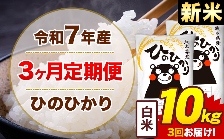 【3ヶ月定期便】新米 令和7年産 白米 10kg 米 ひのひかり《お申込み翌月から出荷》熊本県 菊池市 国産 熊本県産 白米 精米 無洗米 送料無料 ヒノヒカリ こめ お米---300-4247---