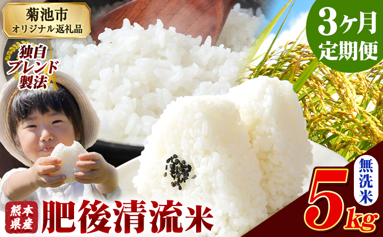 【3ヶ月定期便】 熊本県産 肥後清流米 無洗米 5kg ブレンド米 熊本県産 ふるさと納税 精米 米 こめ ふるさとのうぜい コメ お米 おこめ《お申込み翌月から出荷》---300-4342---