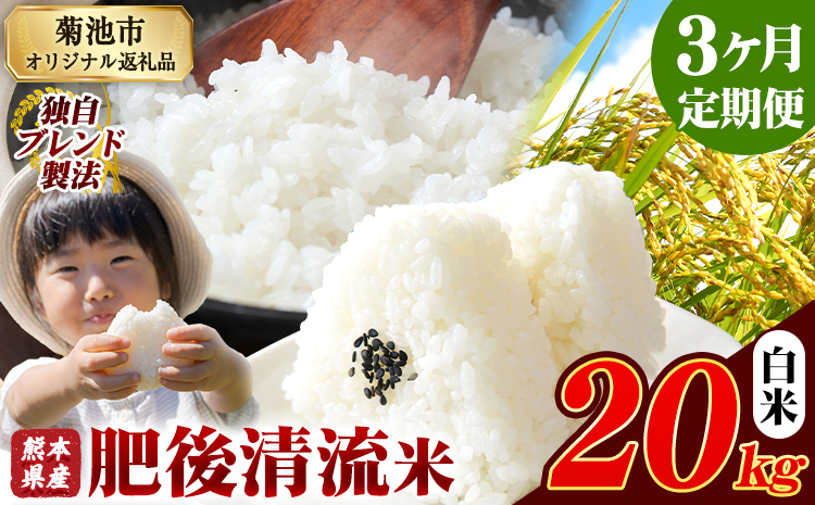 【3ヶ月定期便】熊本県産 肥後清流米 白米 20kg ブレンド米 熊本県産 ふるさと納税 精米 米 こめ ふるさとのうぜい コメ お米 おこめ《お申込み翌月から出荷》---300-4347---