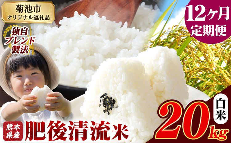 【12ヶ月定期便】熊本県産 肥後清流米 白米 20kg ブレンド米 熊本県産 ふるさと納税 精米 米 こめ ふるさとのうぜい コメ お米 おこめ《お申込み翌月から出荷》---300-4371---