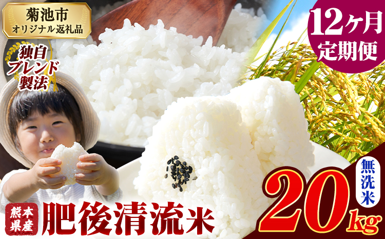 【12ヶ月定期便】 熊本県産 肥後清流米 無洗米 20kg ブレンド米 熊本県産 ふるさと納税 精米 米 こめ ふるさとのうぜい コメ お米 おこめ《お申込み翌月から出荷》---300-4372---