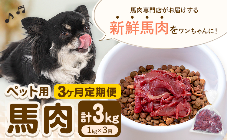 【3ヶ月定期便】ペット用馬肉 1kg × 3回 計3kg 五右衛門フーズ《申込月の翌月から出荷開始》 ペット用 犬用 肉 馬肉 熊本県 菊池市---187-2341---