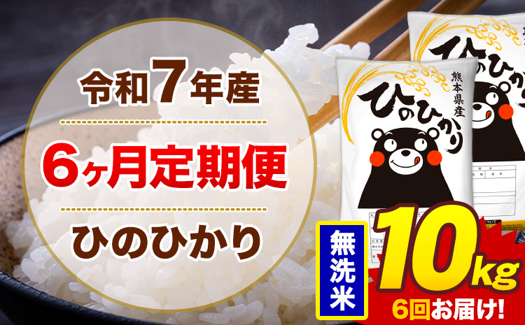 【6ヶ月定期便】令和7年産 無洗米 10kg 米 ひのひかり《お申込み翌月から出荷》熊本県 菊池市 国産 熊本県産 白米 精米 無洗米 送料無料 ヒノヒカリ こめ お米---300-5077---