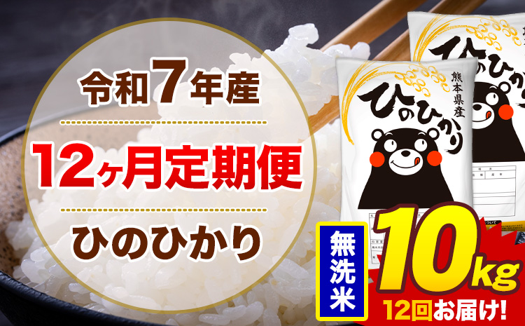 【12ヶ月定期便】令和7年産 無洗米 10kg 米 ひのひかり《お申込み翌月から出荷》熊本県 菊池市 国産 熊本県産 白米 精米 無洗米 送料無料 ヒノヒカリ こめ お米---300-5083---