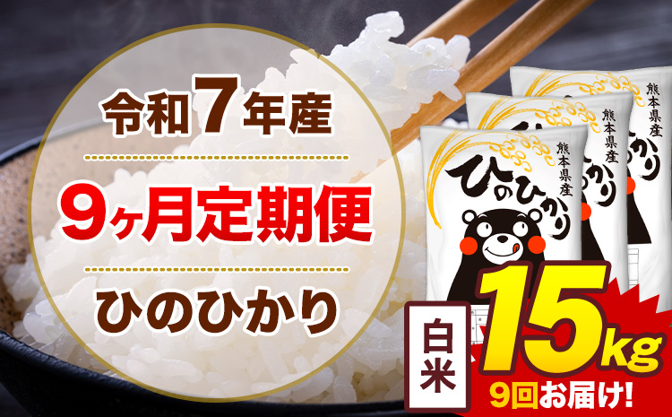 【9ヶ月定期便】米 ひのひかり 白米 定期便 15kg 《お申込み翌月から出荷》熊本県 菊池市 国産 熊本県産 白米 精米 送料無料 ヒノヒカリ こめ お米---300-4296---