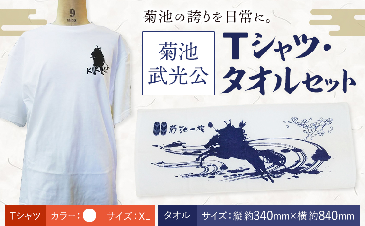 菊池武光公 Tシャツ・タオルセット 白 XLサイズ 株式会社アイエヌ《90日以内に出荷予定(土日祝除く)》熊本県 菊池市 Tシャツ シャツ 半袖 ファッション タオル 菊池一族---025-0751-WXL---