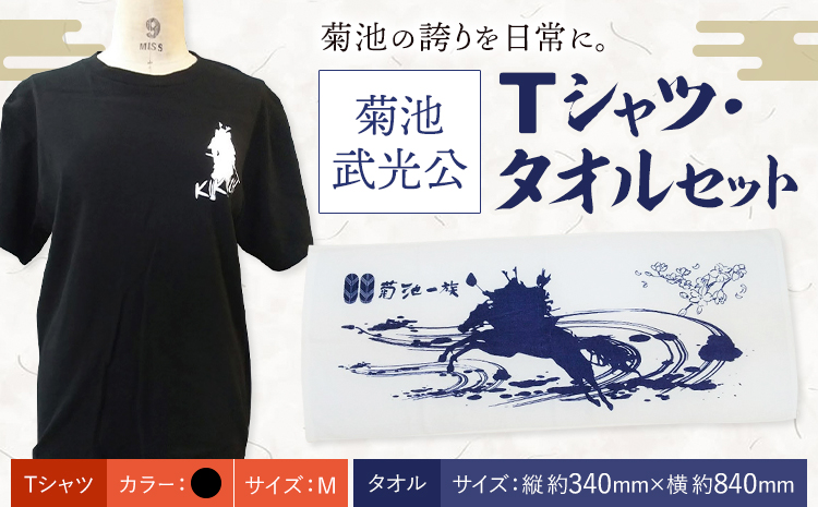 菊池武光公 Tシャツ・タオルセット 黒 Mサイズ 株式会社アイエヌ《90日以内に出荷予定(土日祝除く)》熊本県 菊池市 Tシャツ シャツ 半袖 ファッション タオル 菊池一族---025-0751-BM---