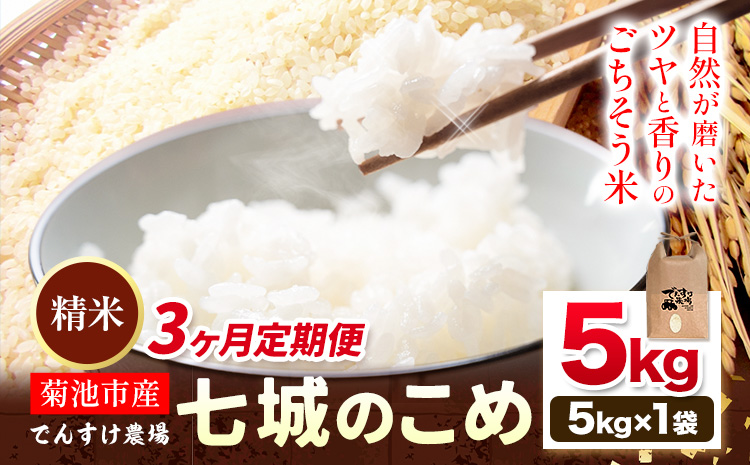 【3ヶ月定期便】令和7年産 精米 七城のこめ 5kg《お申込み翌月から出荷》熊本県 菊池市 米 白米 ヒノヒカリ でんすけ農場---309-4009---