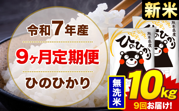 【9ヶ月定期便】米 ひのひかり 無洗米 定期便 10kg 《お申込み翌月から出荷》熊本県 菊池市 国産 熊本県産 無洗米 精米 送料無料 ヒノヒカリ こめ お米---300-4295---