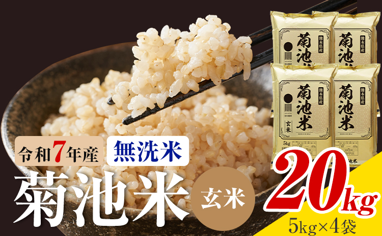 令和7年産 熊本県産 菊池米 無洗米 玄米 20kg 1袋5kg 株式会社くまもとごはん 《30日以内に出荷予定(土日祝除く)》米 お米 令和7年産 九州産 熊本県産  送料無料---026-3088---