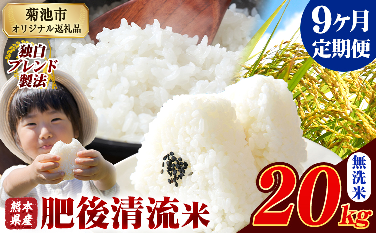 【9ヶ月定期便】熊本県産 肥後清流米 無洗米 20kg 熊本県産 ふるさと納税 精米 米 こめ ふるさとのうぜい コメ お米 おこめ《お申込み翌月から出荷》---300-4364---