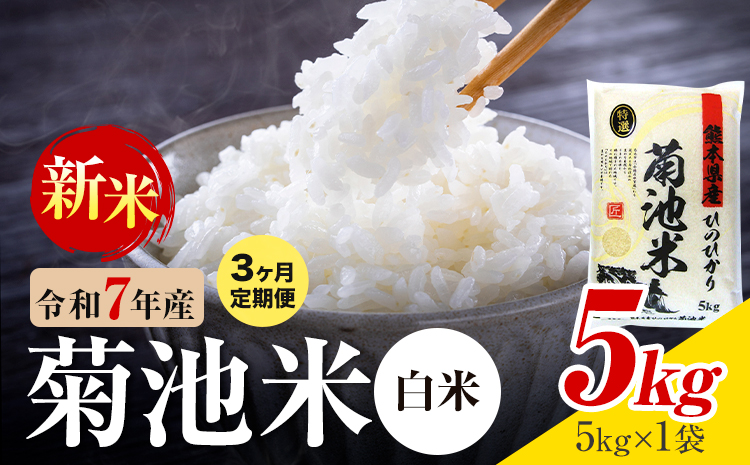 【3ヶ月定期便】熊本県産 菊池米 白米 5kg 1袋5kg 米 お米 令和7年産 九州産 熊本県産 送料無料《お申込み翌月に出荷予定》 白米 米---026-5028---
