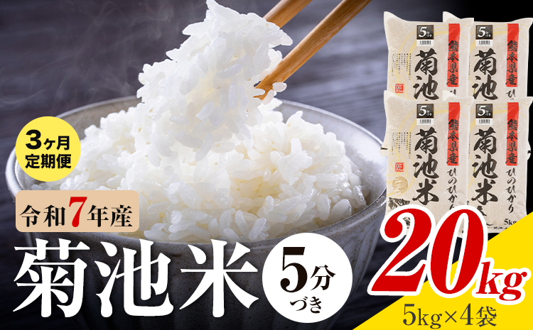 【3ヶ月定期便】令和7年産 熊本県産 菊池米 5分づき 20kg 1袋5kg 株式会社くまもとごはん 《お申込み翌月に出荷予定》米 お米 令和7年産 九州産 熊本県産  送料無料---026-3127mo3---