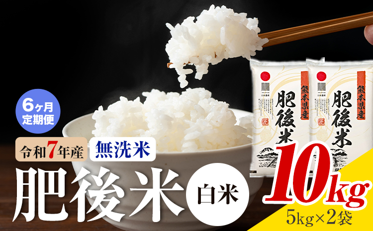 【6ヶ月定期便】熊本県産 肥後米 無洗米 白米 10kg 1袋5kg 米 お米 令和7年産 九州産 熊本県産 送料無料《お申込み翌月に出荷予定》無洗米 白米 米---026-3006mo6---
